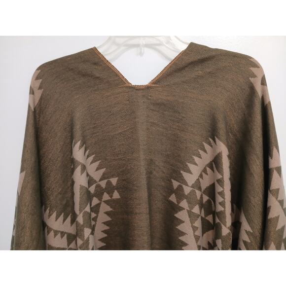 Reversible Aztec Cape Western Southwestern One Size Fits All Khaki Green Soft - Picture 7 of 16